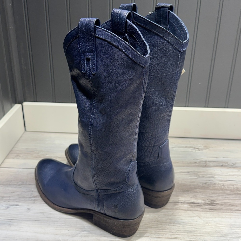 Frye Carson Tab Tall Boots Women's Size 7.5B Blue Leather Riding Boots Mexico - Picture 5 of 10